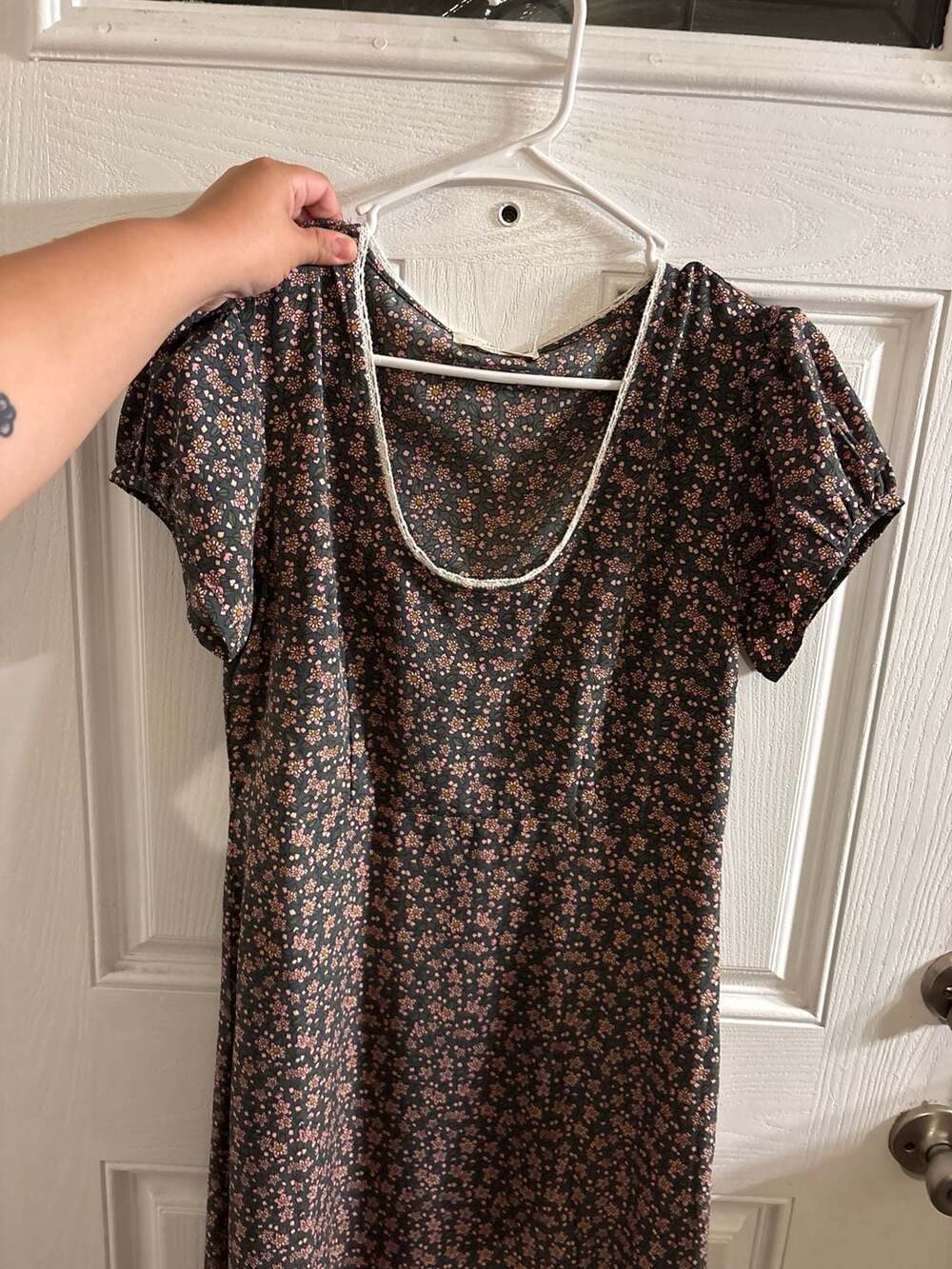 Natural Life Women's Daisy Print Floral Maxi Dress Short Sleeve Side Slit M